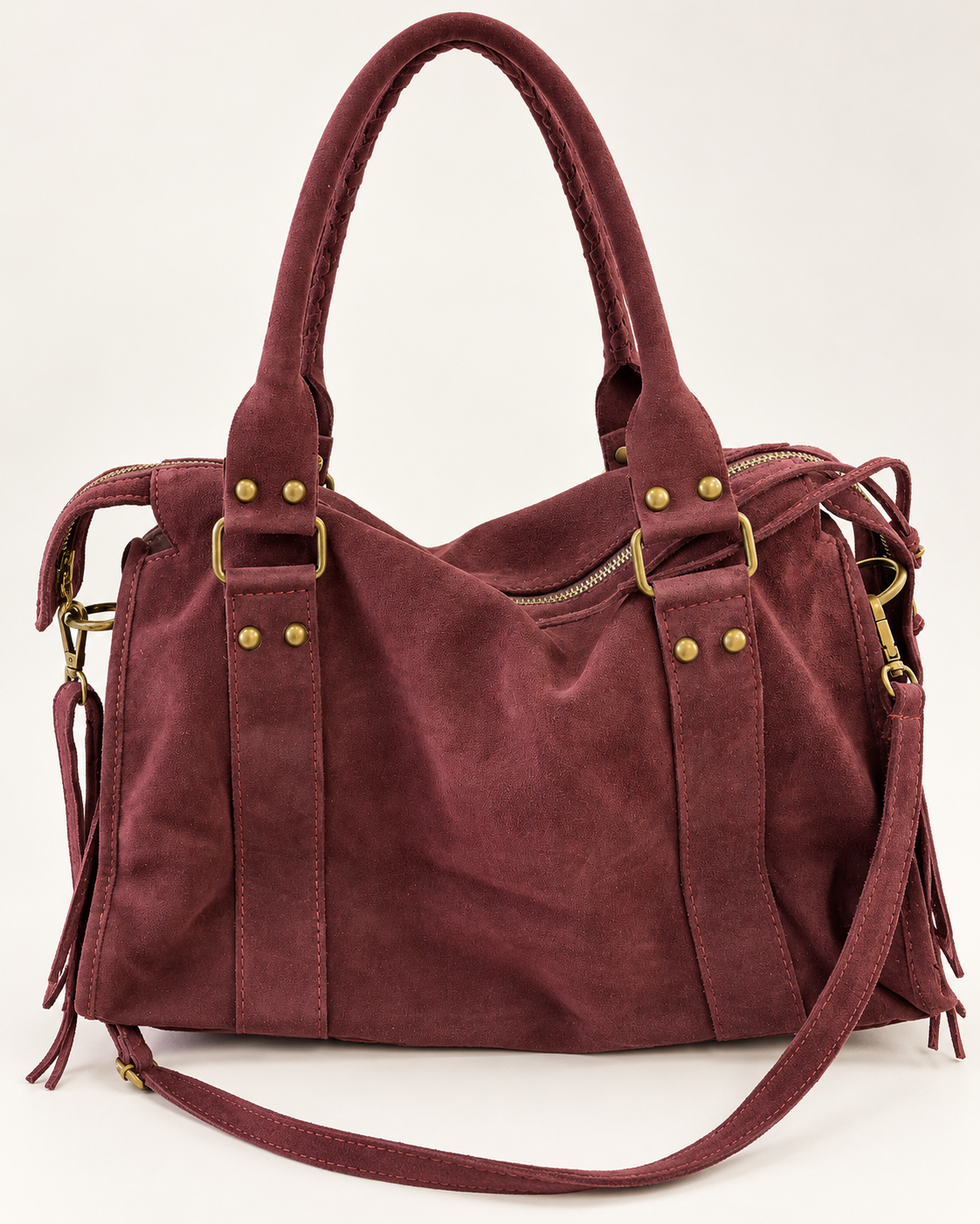 Sac bordeaux 3836 Grand Modèle en cuir de vachette, vue de dos avec anses et bandoulière