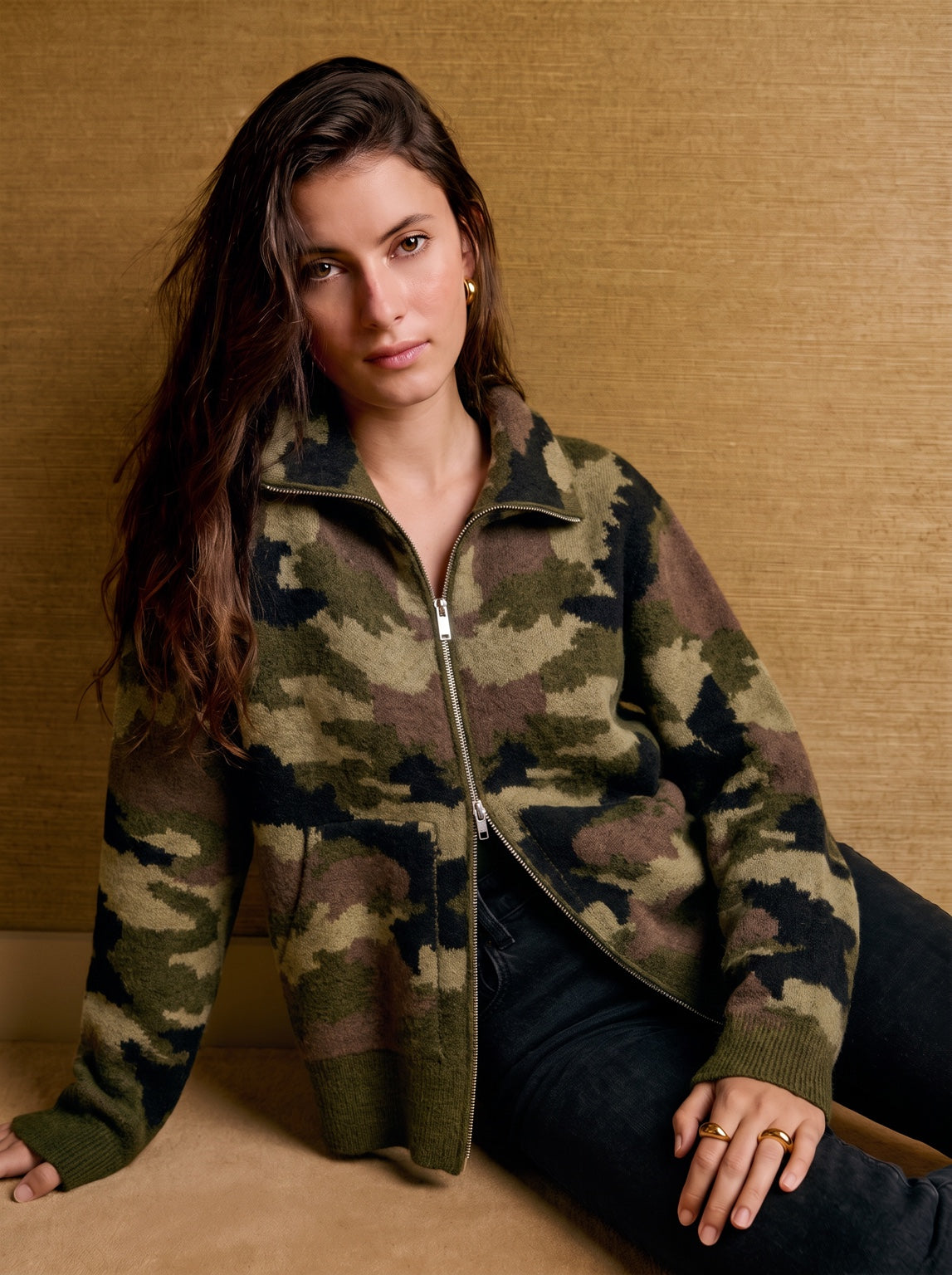 Gilet zippé Camo Forêt porté, vue de face