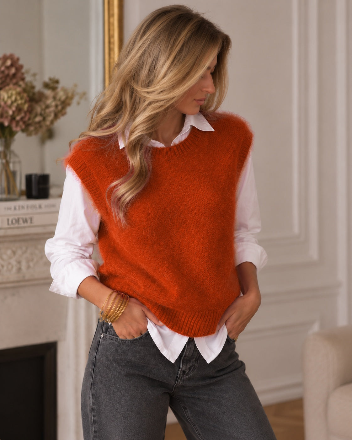 Pull MAHÉ Mohair terracotta porté