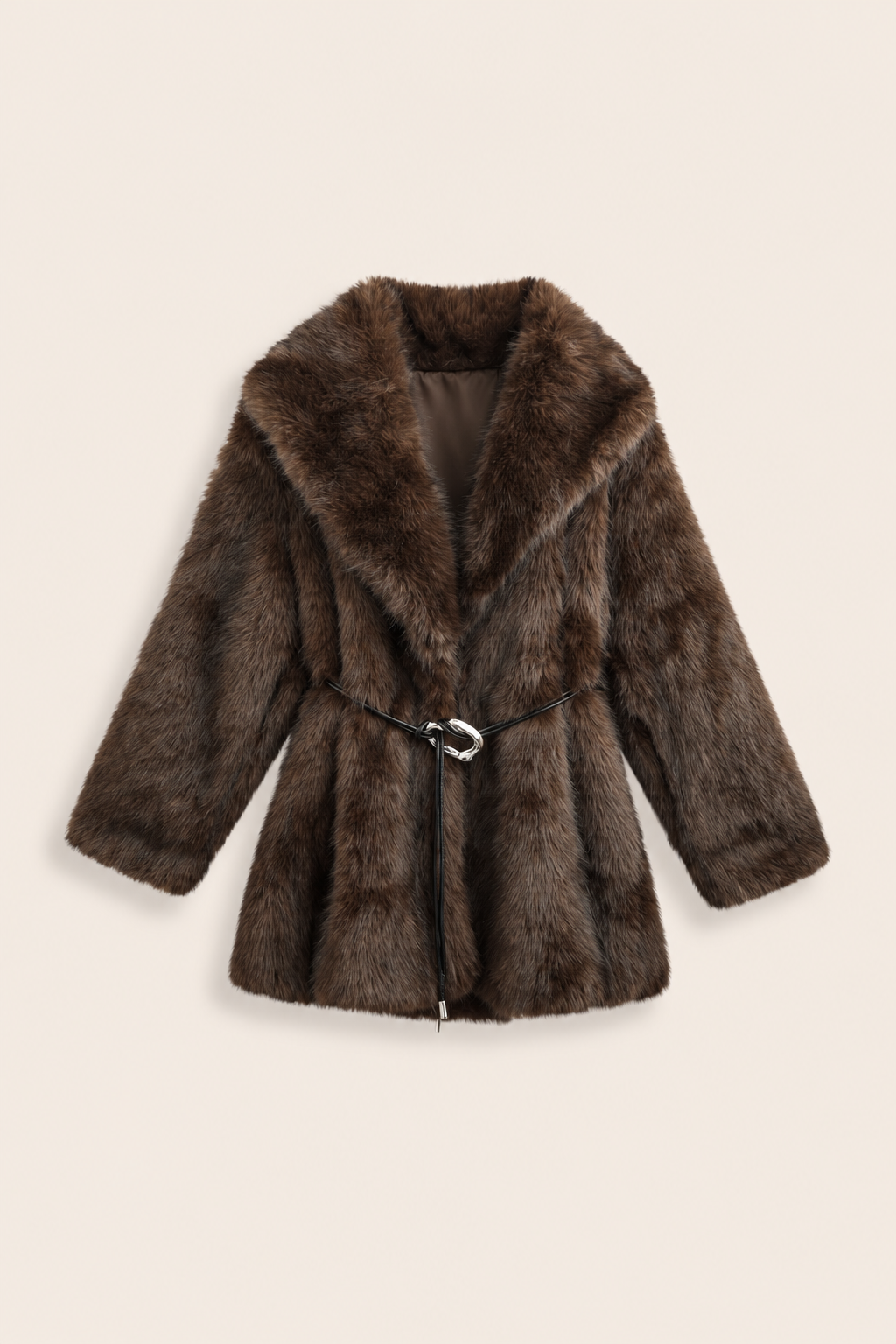 Manteau Sienna effet fourrure choco avec ceinture, vue de face