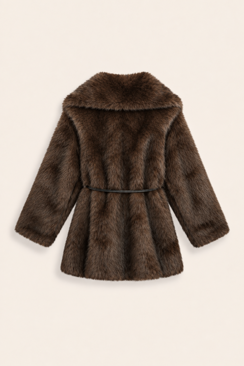 Manteau Sienna effet fourrure choco avec ceinture, vue de dos