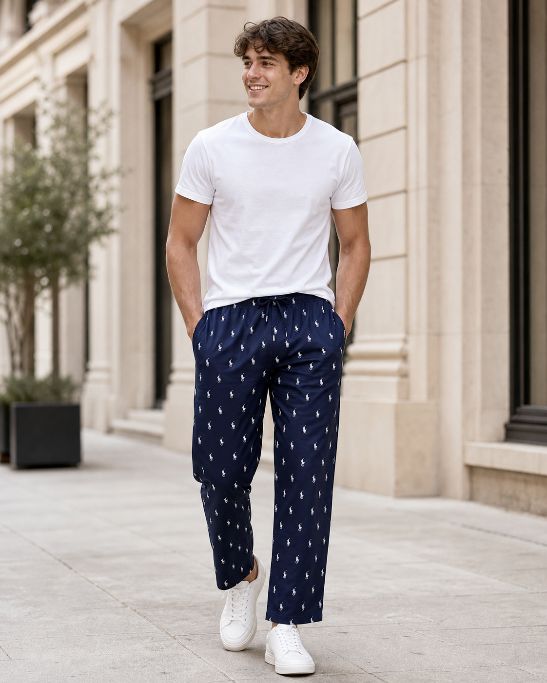 Pantalon Gustave Ralph Lauren bleu marine porté – vue lifestyle
