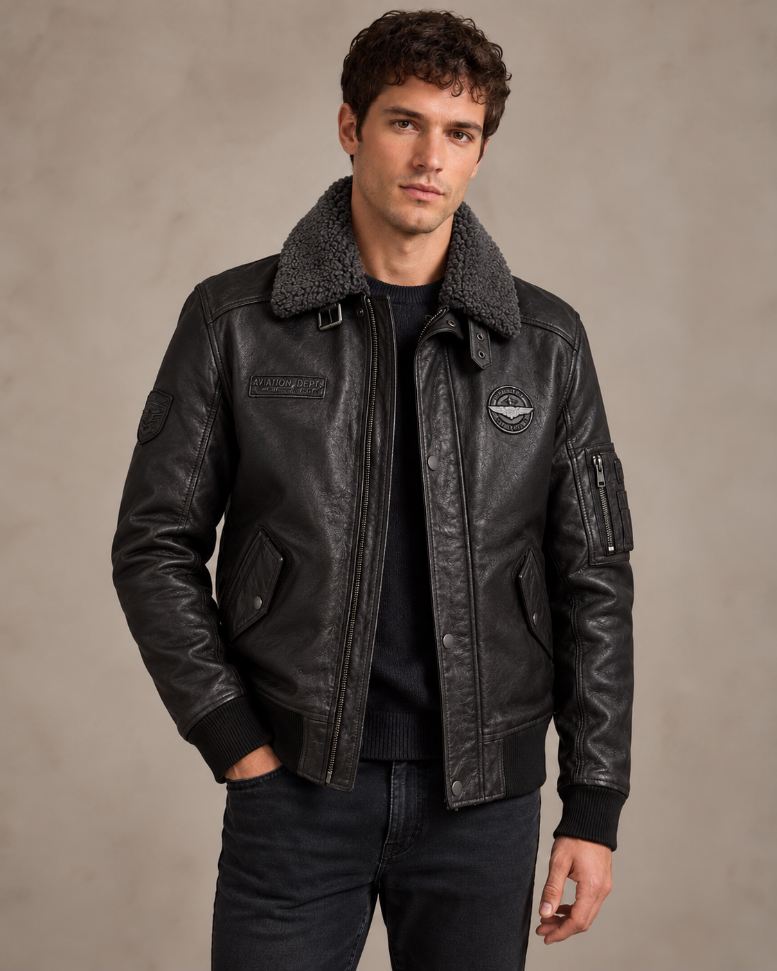 Blouson POLARFORCE noir porté de face