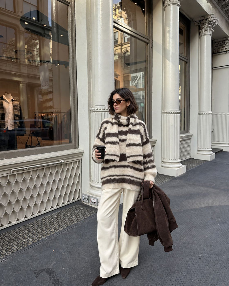Pull Althéa rayé avec écharpe assortie