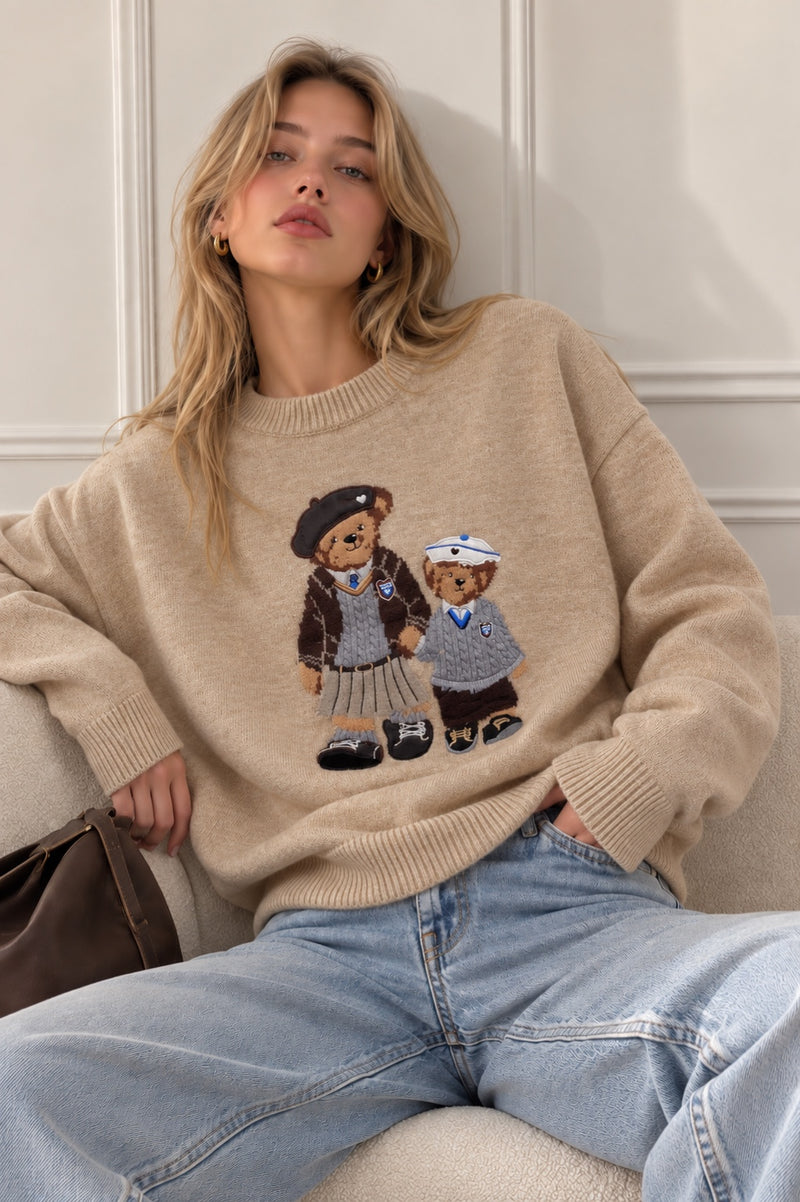 Pull brodé Duo d’oursons
