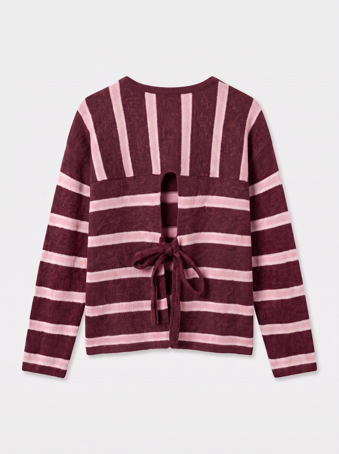 Pull ML21 bordeaux et rose, dos ouvert avec nœud