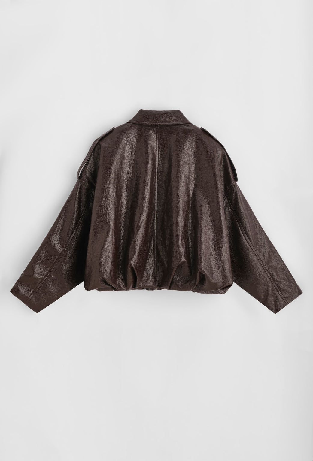 Veste bomber chocolat en simili cuir brillant – vue de dos