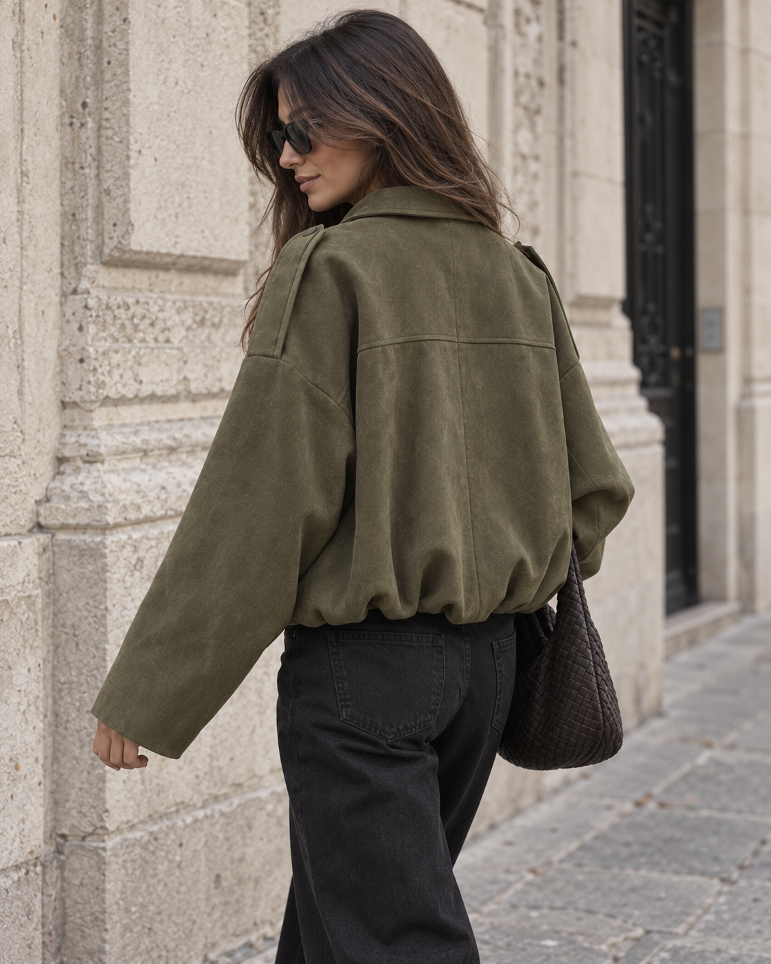 Veste bomber effet daim kaki – vue dos