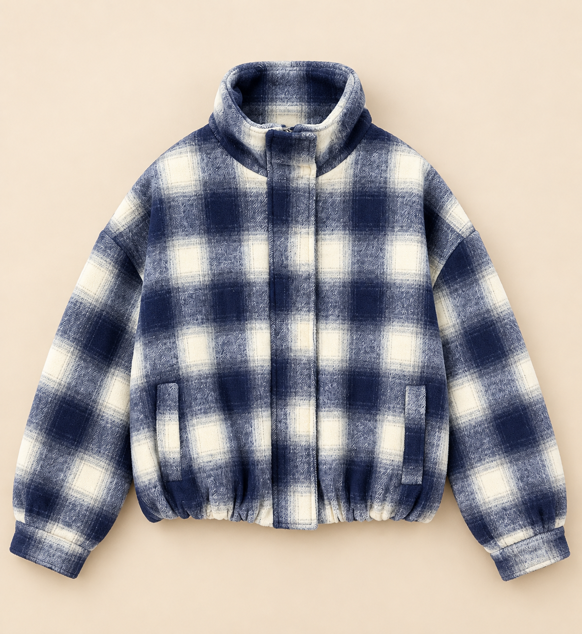 Veste Élina à carreaux, coloris Marine, vue à plat