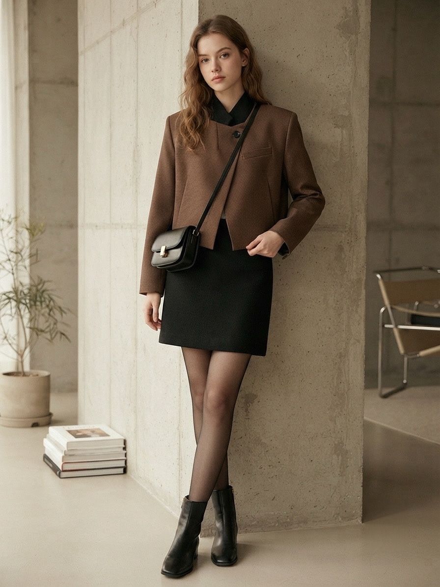 Veste ELOISE chocolat foncé portée