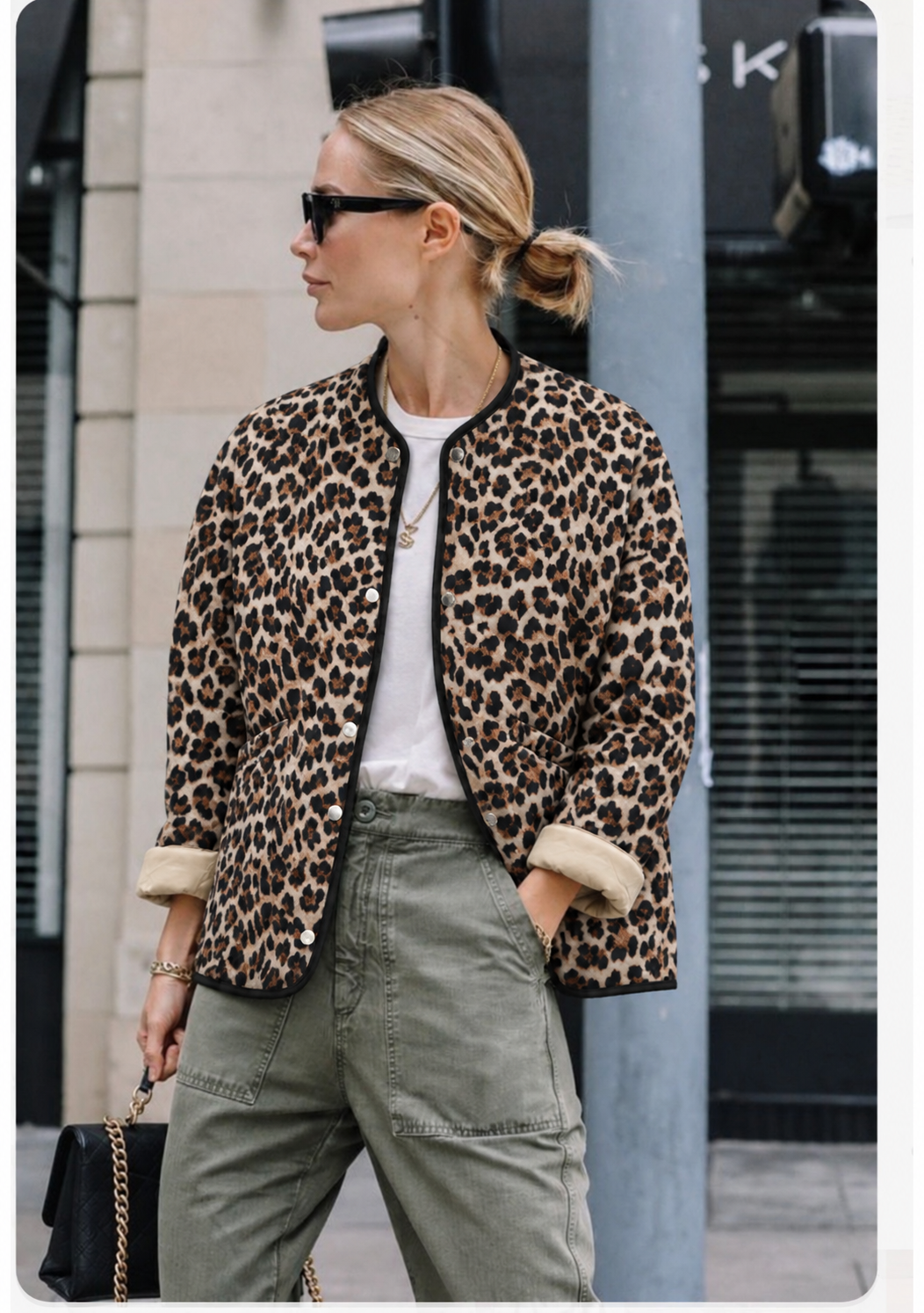 Veste Styleo léopard matelassée, vue portée de face